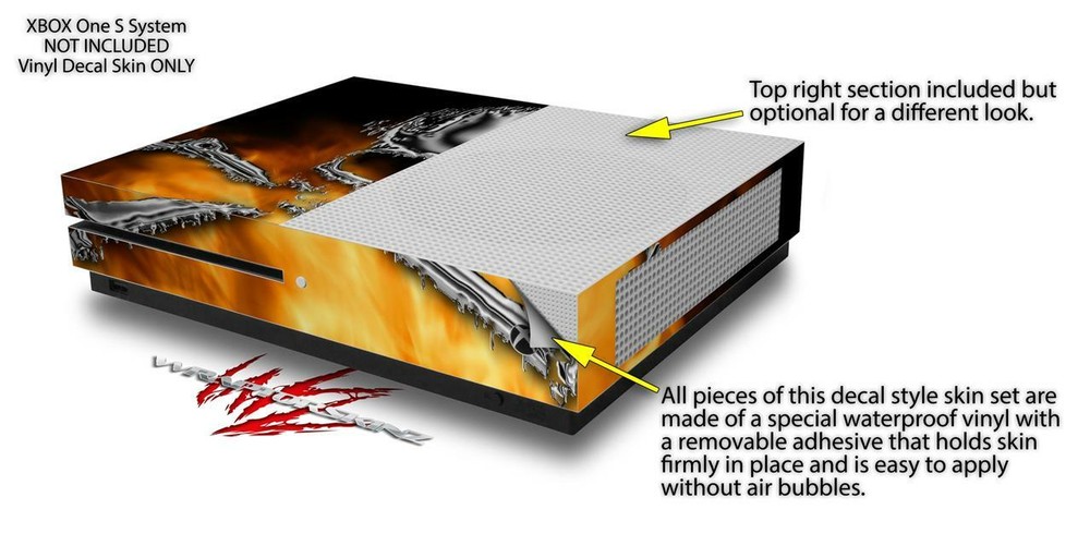 Skin XBOX One S Console Controller Chrome Skull on Fire