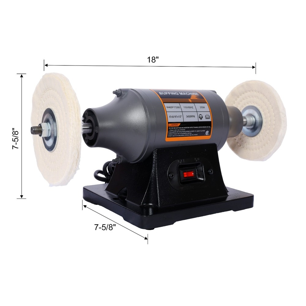 6" Electric Benchtop Polisher 370W 1/2HP Buffer Grinder Benchtop Buffing Machine