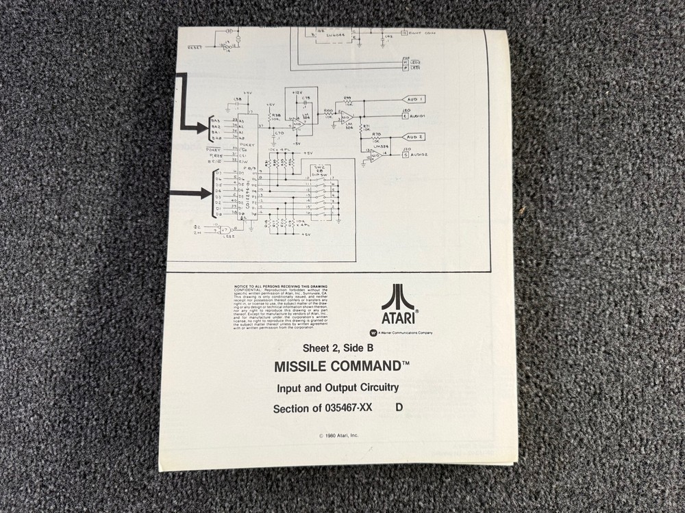 Atari Missile Command Arcade Video Game Manual Schematics ORIGINAL