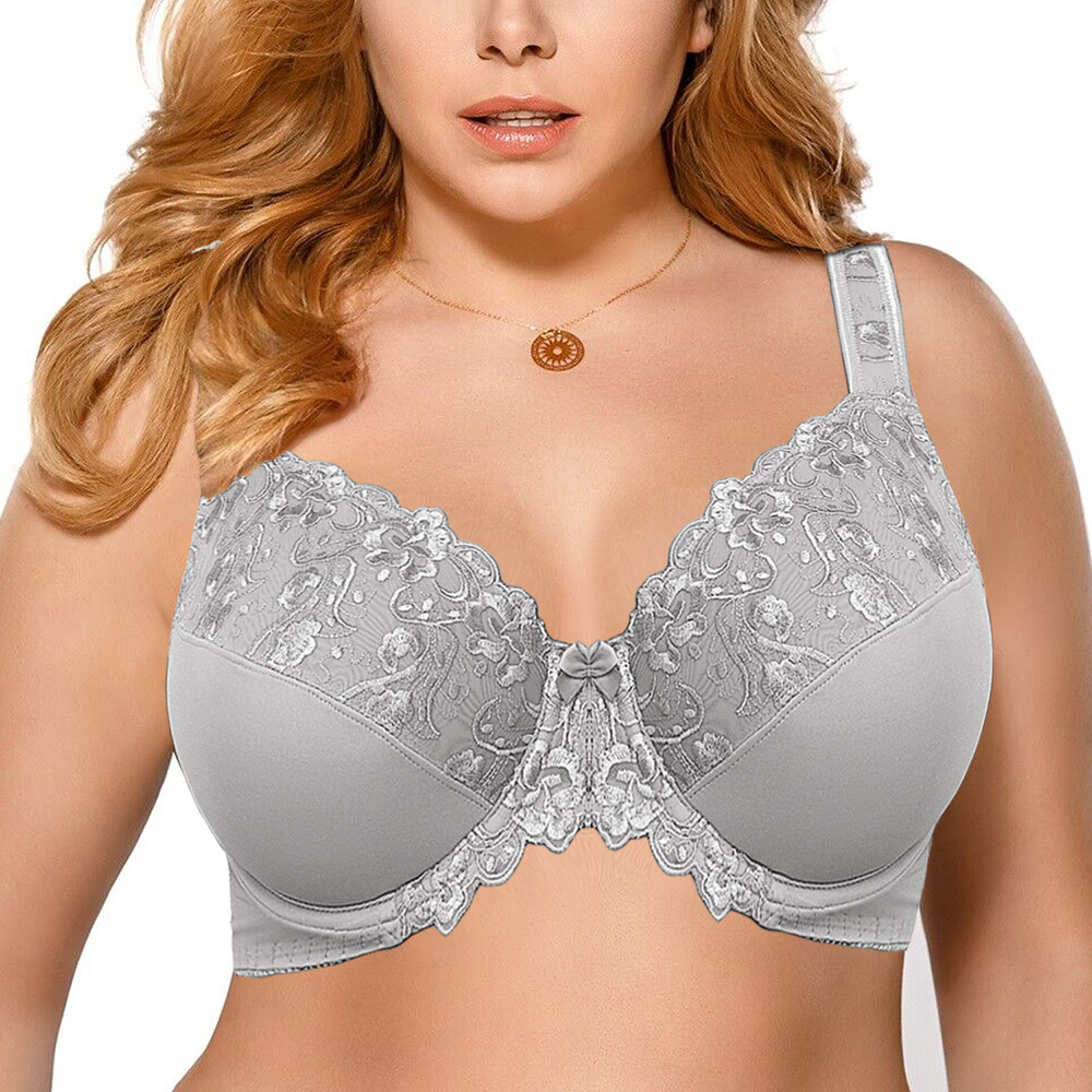 Women's Minimizer Embroidery Lace Plus Size Unlined Bra Underwire Full Coverage