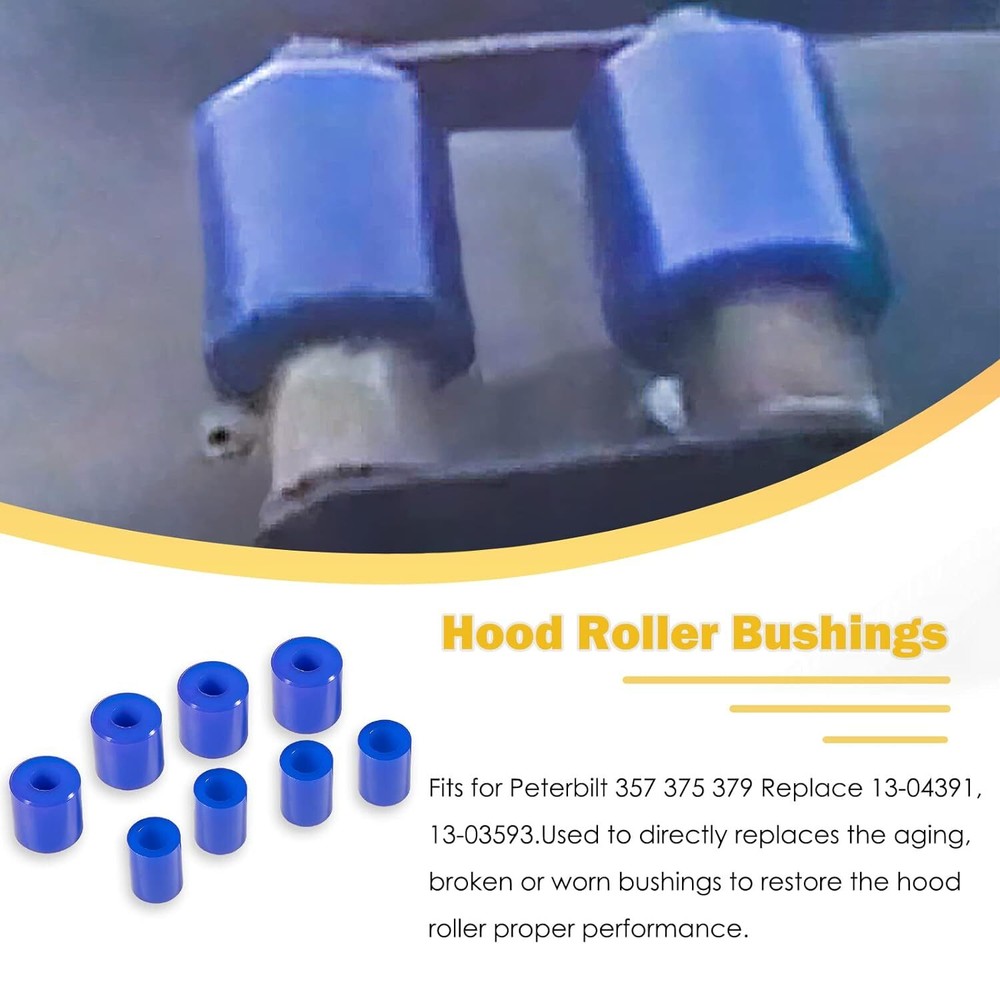 Hood Roller Bushing Kit + Engine Hood Hinge Pivot Bolt Bushing for Peterbilt 379