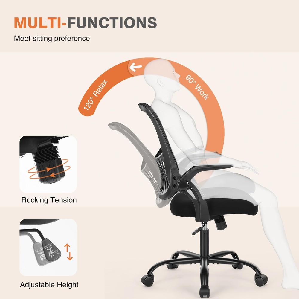 Office Computer Desk Chair, Ergonomic Mid-Back Mesh Rolling Work Swivel Task ...