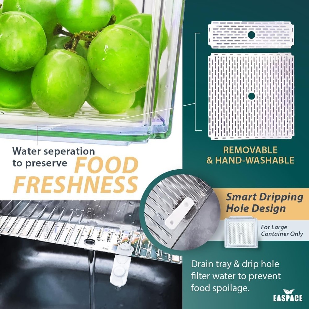 10-Pack Clear Fridge Organizer Bins W/ Lids & Drainage Holes Stackable Container