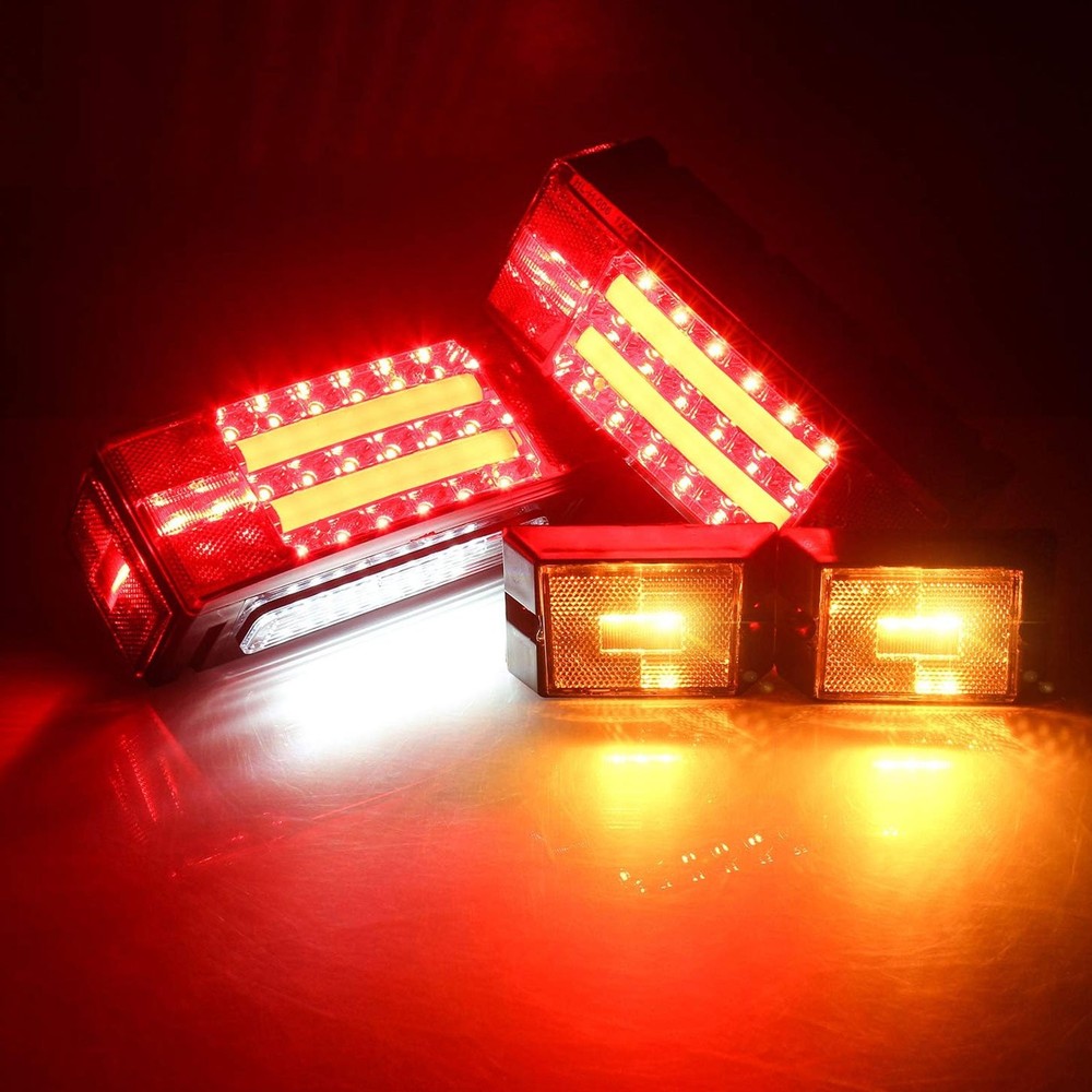 Rectangle LED Submersible Trailer Boat Stud Stop Turn Tail Lights Kit Left&Right