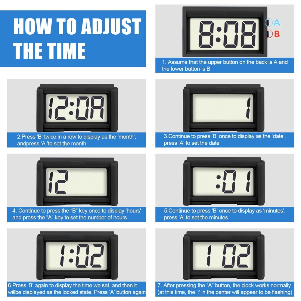 Car Dashboard Digital Clock - with Jumbo LCD Time & Day Display - Mini black