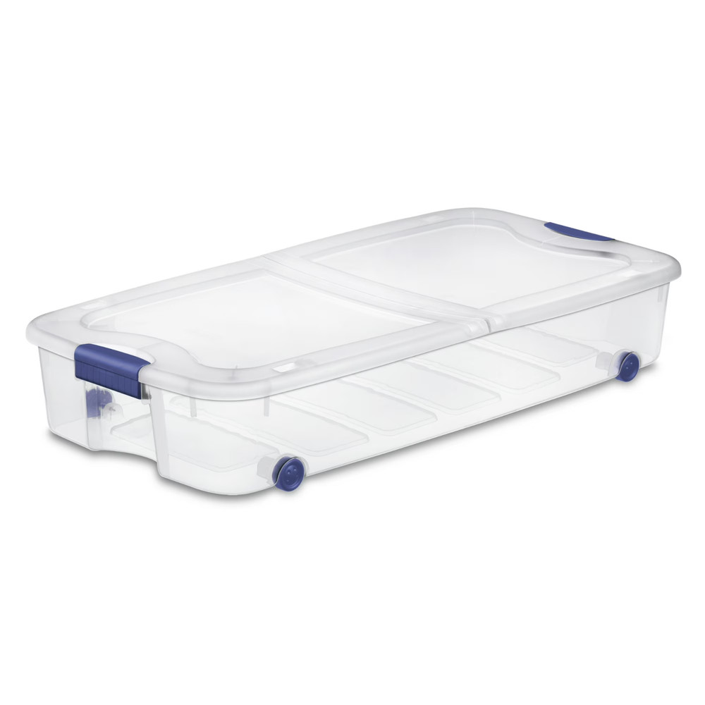 Sterilite Large Storage Bin, 66 Quart Clear Underbed Storage Container with Latc