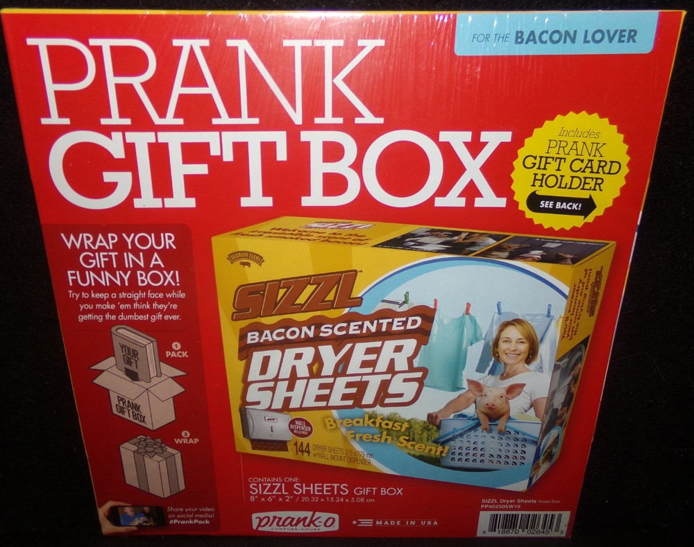 Prank Gift Box, Sizzl Bacon Dryer Sheets, SEALED, Free Shipping.