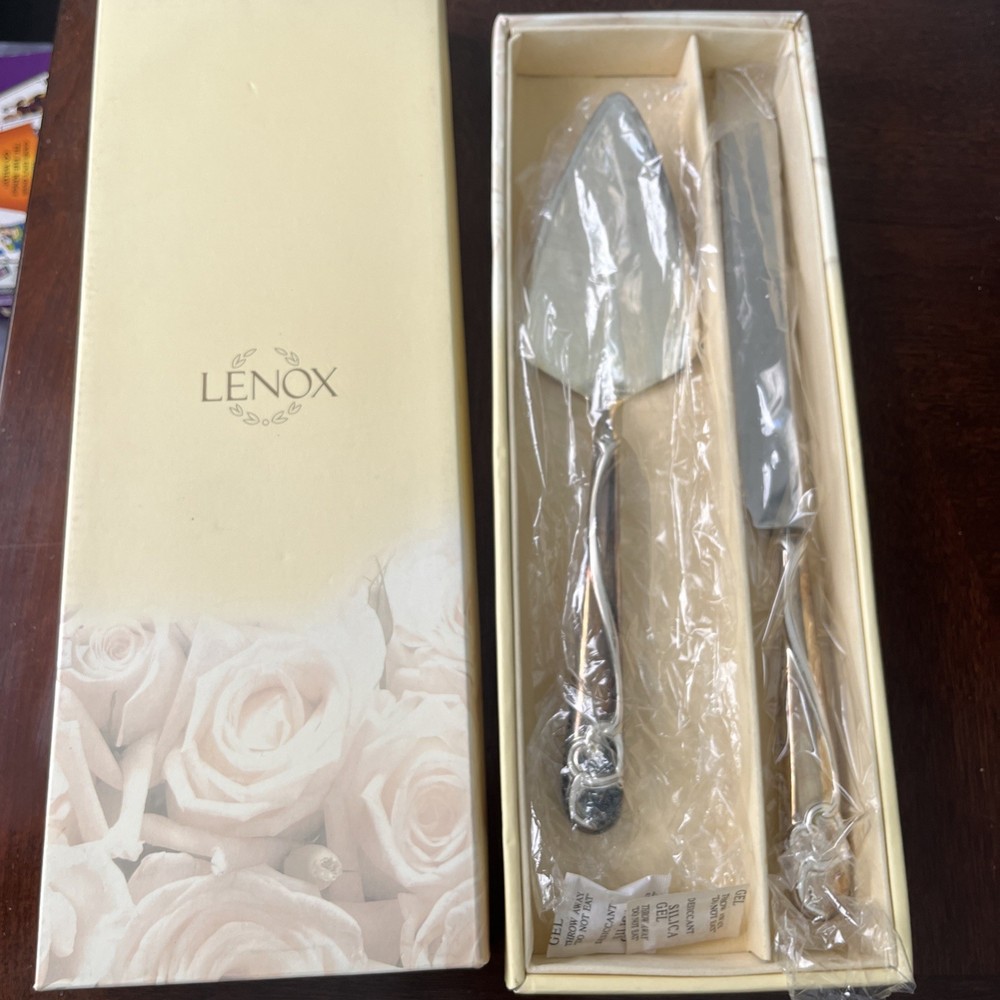 Lenox Forevermore 2 Pc. Dessert Set Cake Server Knife Silverplate In Box Wedding