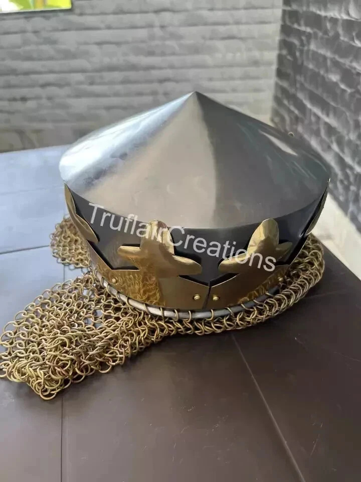 Monty Python King Arthur Helmet Medieval Knight Armor with Chainmail and Crown