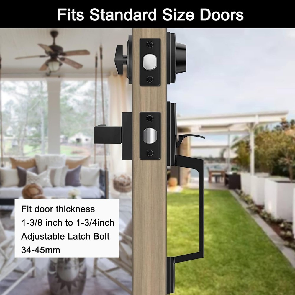 Matte Black Double Front Door Handle Lock Set with Keyed & Dummy Handle