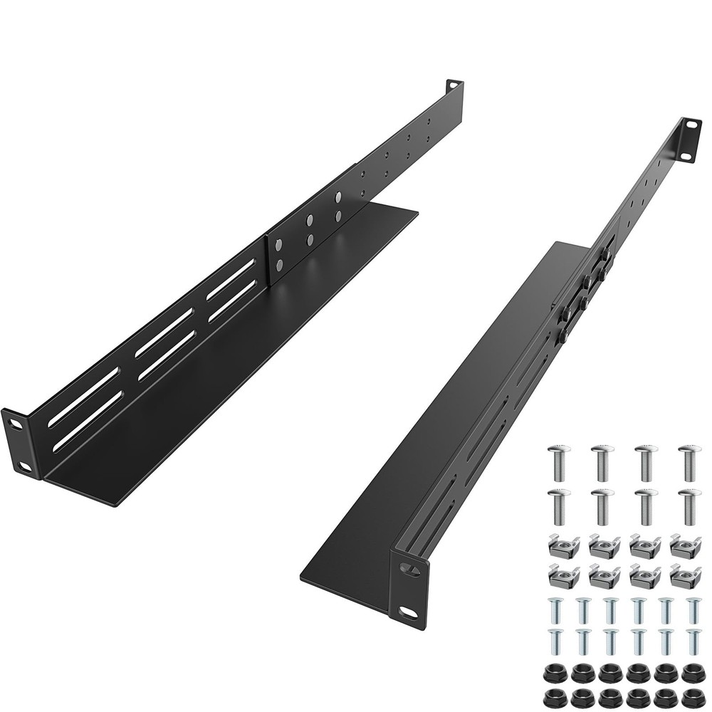 1U Universal Rack Mount Rails 4-Post Server Rack Shelf Rail 16"-30" Adjustabl...