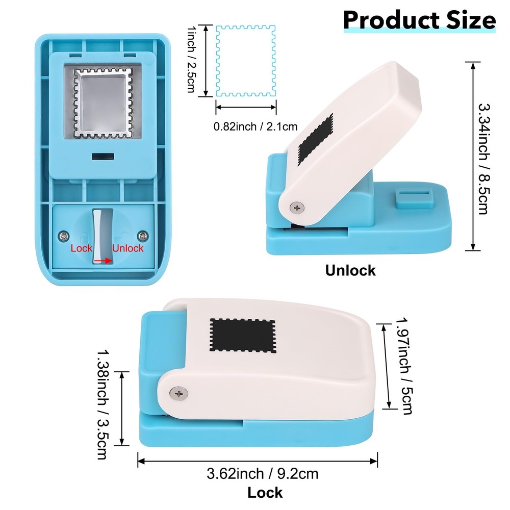 1X0.8inch Rectangular Postage Stamp Punch, Scalloped Rectangle Lever Action C...