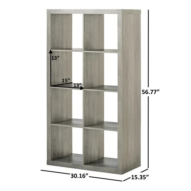 Large 8-Cube Open Storage Organizer Shelves Bookcase, Easy Assembly, Rustic Gray