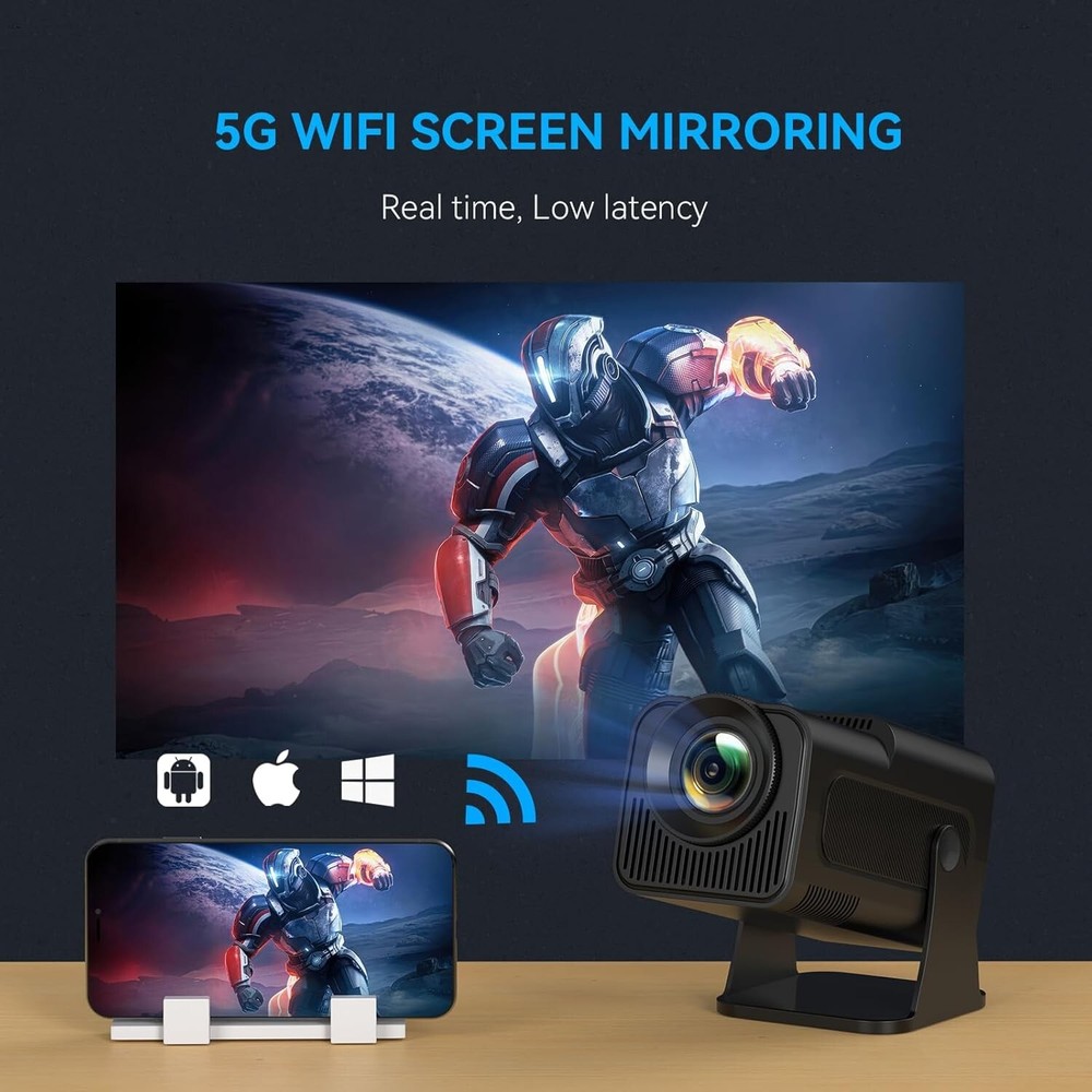 Mini Projector with WiFi and Bluetooth, 180°Rotatable Portable Projector, 1080P