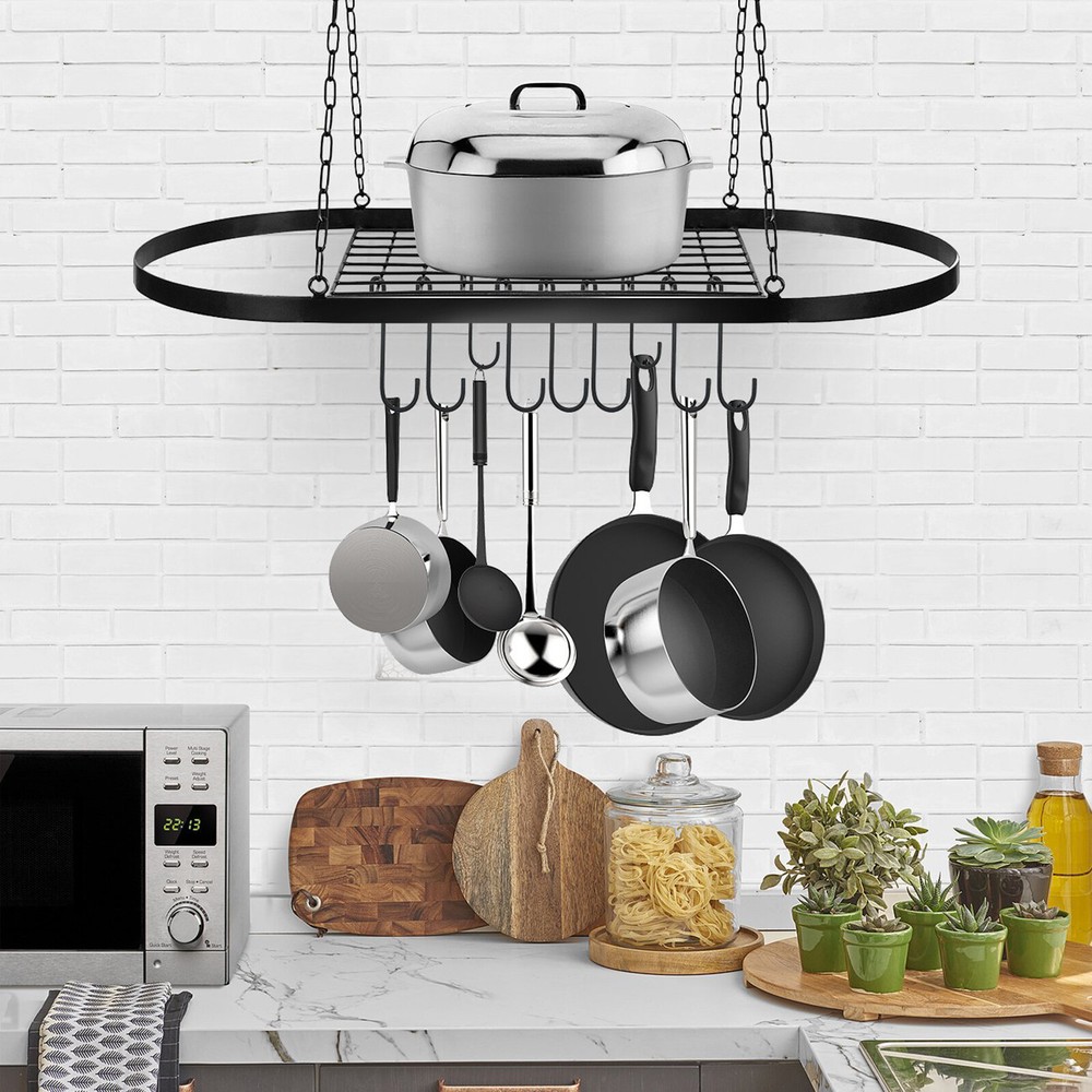 Hanging Pot Holder Pan Hanger Iron Kitchen Rack Cookware Organizer Storage Shelf