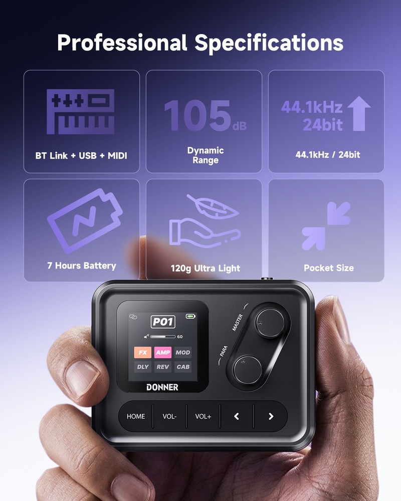 Donner Pocket AMP Digital Electric Guitar Effects Processor Multi-Effect Pedal