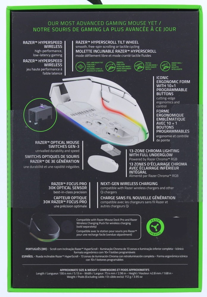 Razer Basilisk V3 Pro Customizable Wireless Ergonomic Gaming Mouse White Editio