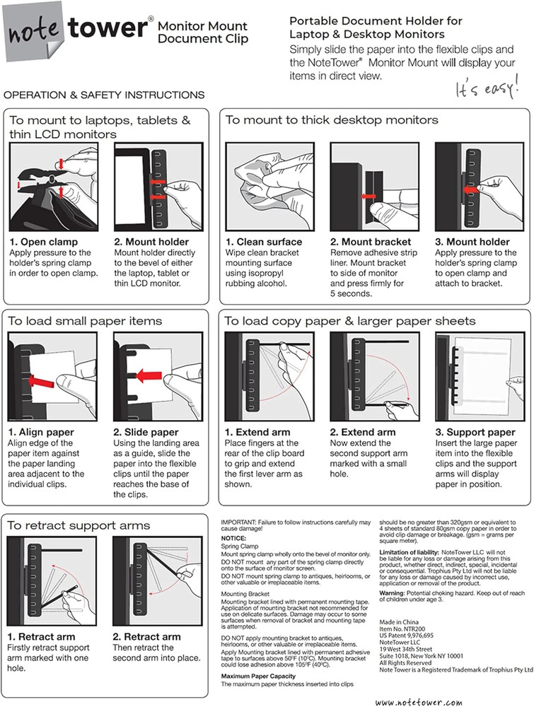 Monitor Document Paper Holder for Typing | Clips to Laptops & Desktop Monitors I