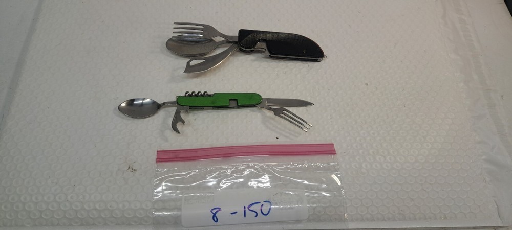 2x UNBRANDED MESS KIT MULTITOOL SPOON, KNIFE FORK BOTTLE OPENER