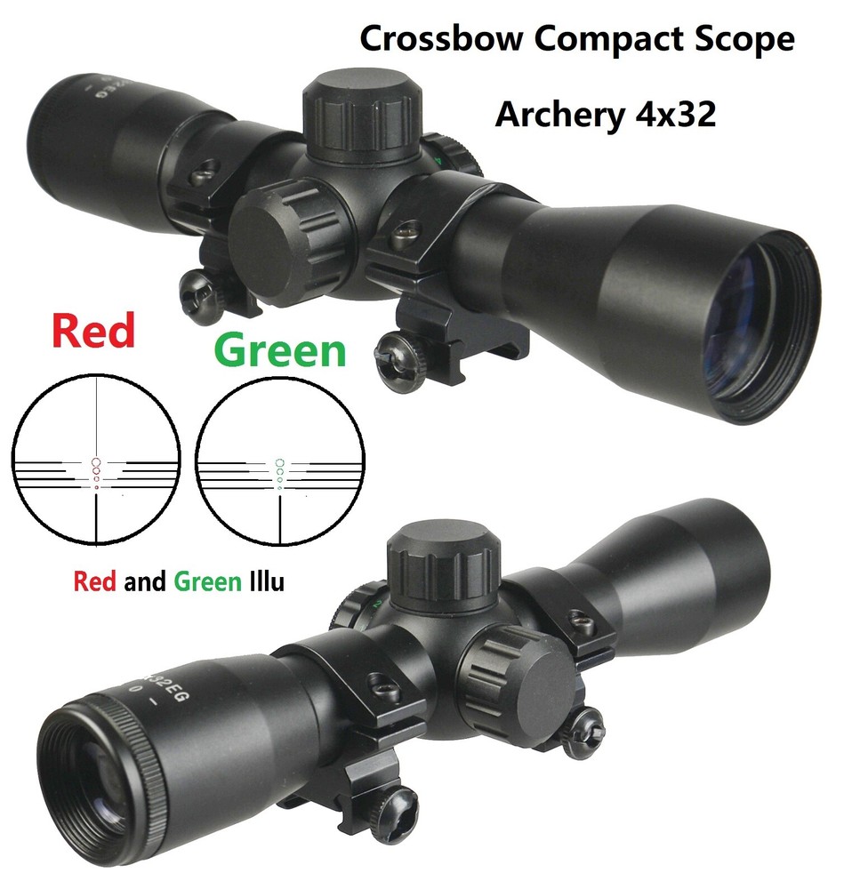TWP Archery 4X32 Compact Crossbow Multi Range Reticle Scope Red and Green Ilumin