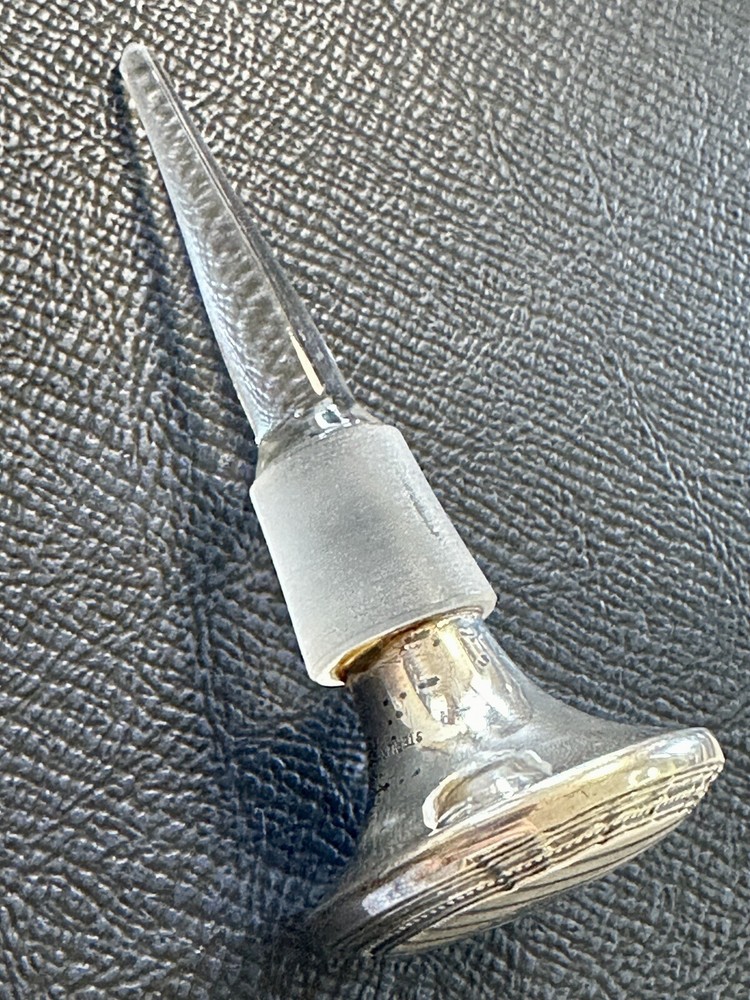 Antique Engraved Sterling Silver & Crystal Stopper Only