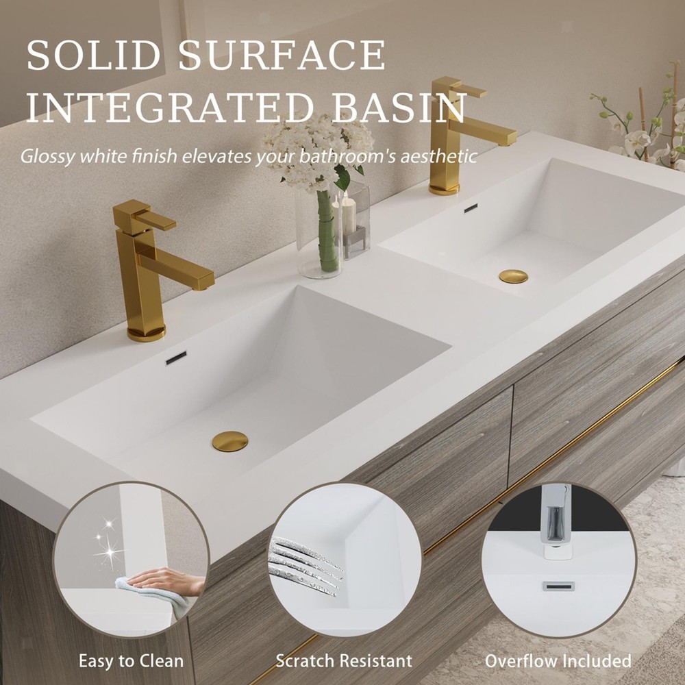 60" Wall-Mounted Bathroom Vanity with Double Sinks, Floating Bathroom Storage