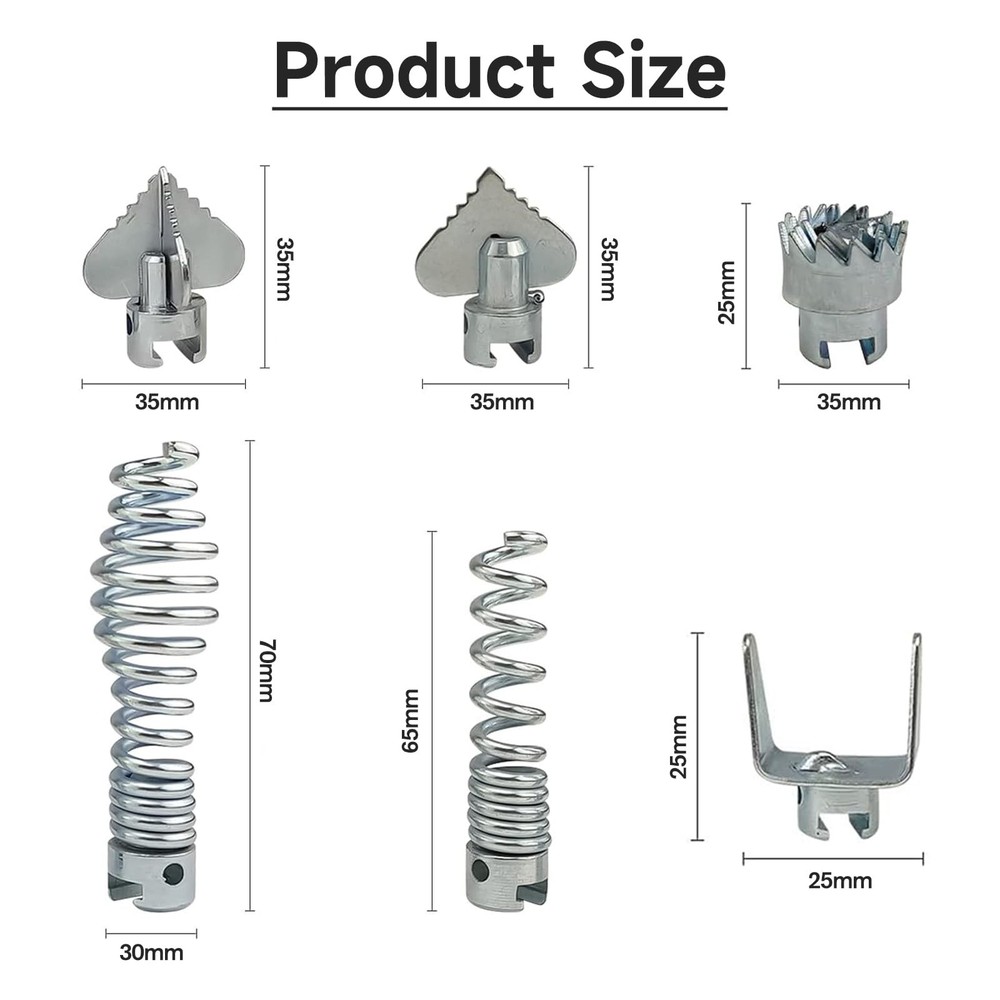 7Pcs Drain Cleaner Combination Cutter Head Set, 16mm 6