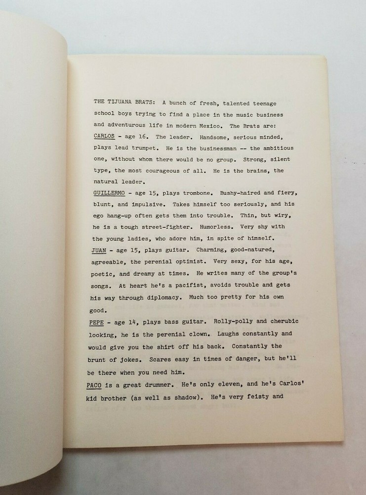 THE TIJUANA BRATS / Bernard Rothman 1970's Unproduced Treatment Script