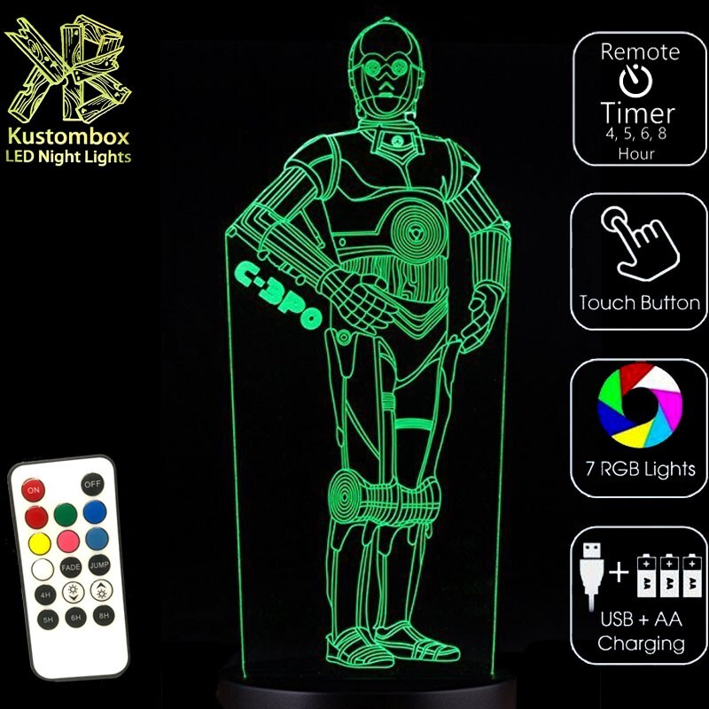 CP30 HUMANOID STAR WARS 3D LED BATTERY USB NIGHT LIGHT 7 COLOUR REMOTE CONTROL