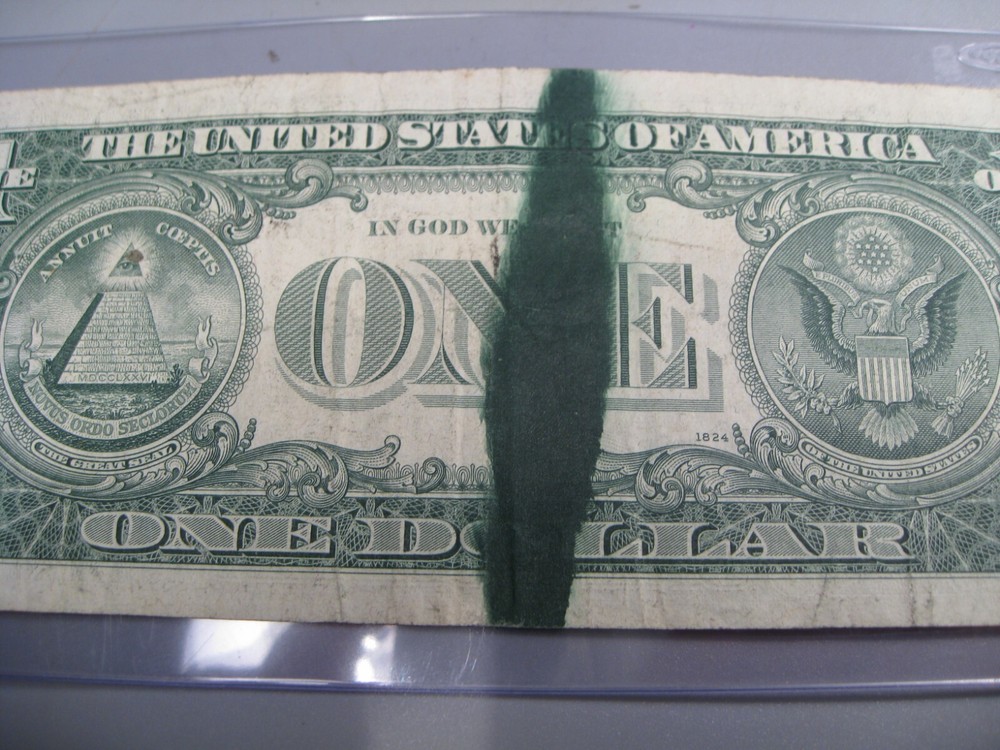 ERROR Note: INK SMEAR.  1974 $1 One Dollar FRN Note. B/C Block.