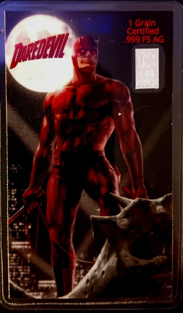 Silver .999 Fine Silver Certified 1 Grain Card Marvel "Daredevil"
