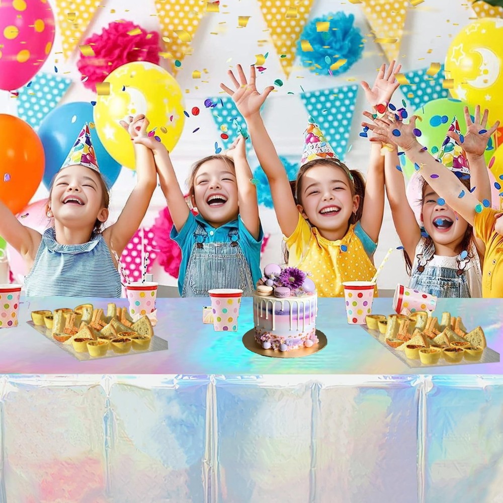 LabZhang 4 Pack Iridescent Plastic Tablecloth, Rectangular Disposable Tablecl...