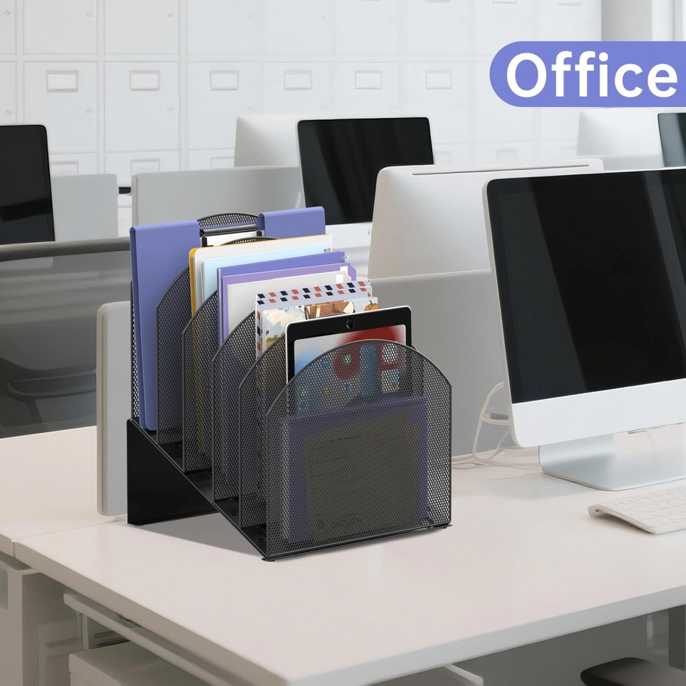 5-Section Desk File Organizer, Vertical File Organizer for Desk, Mesh Mail Ho...