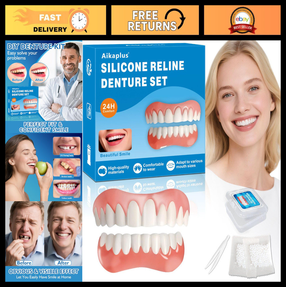 Moldable False Teeth Veneers - Silicone Dentures Set for Upper & Lower, DIY Smil