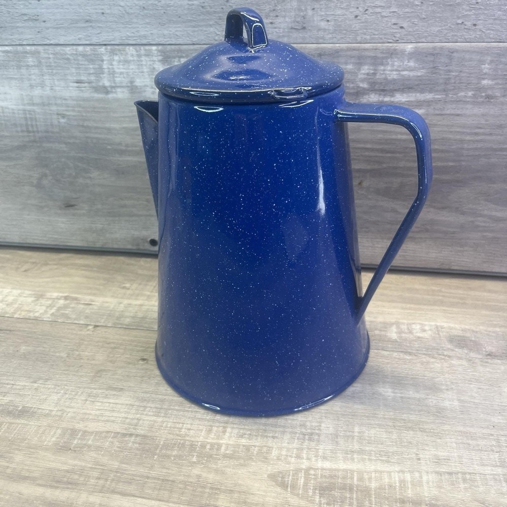 Blue Speckled Enamelware Coffee Pot Campfire Cookware Vintage Kettle