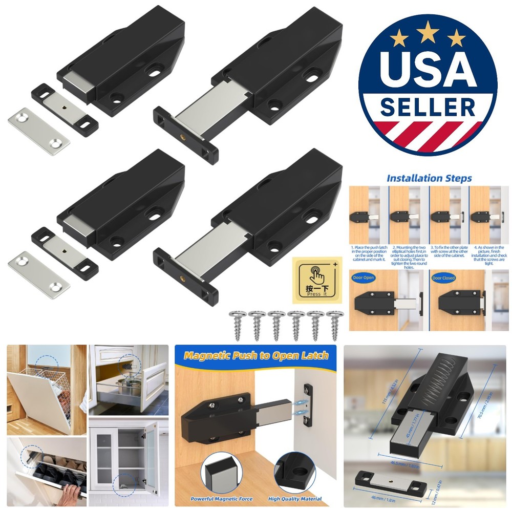 Easy Install Magnetic Push Latches – 4 Pack for Cabinet & Drawer Versatility