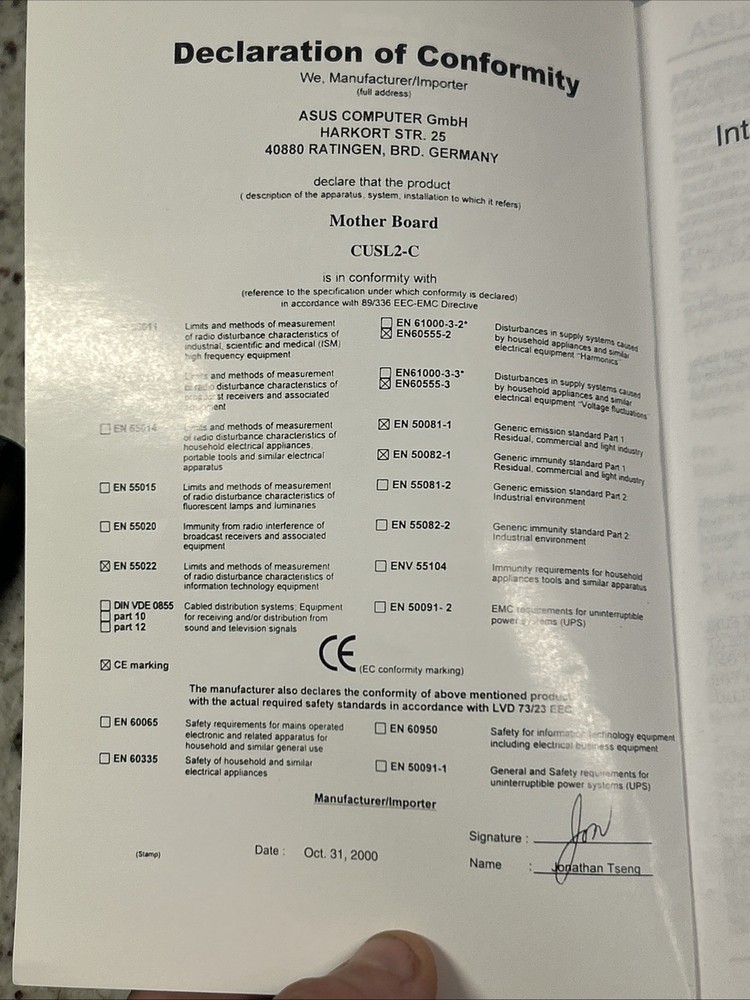 ASUS CUSL2-C Motherboard User Manual, October 2000 - manual only
