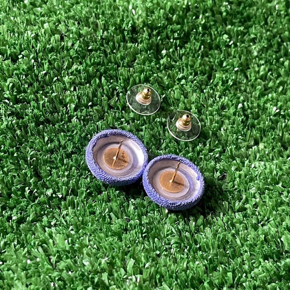 Handmade Button Earrings Stud Solid Light Purple Fabric Retro 80s Club Style NEW