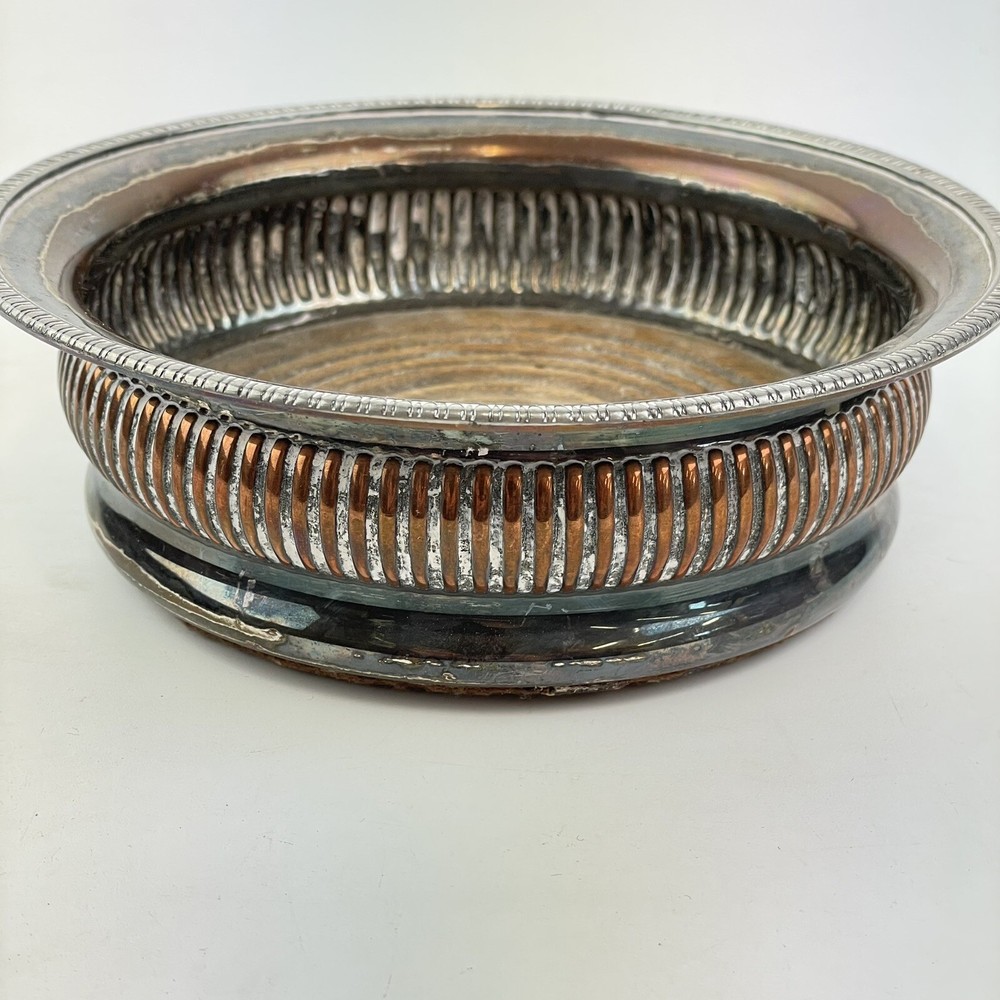 Antique Silver Plated & Oak Bottle Coaster 14.5cm