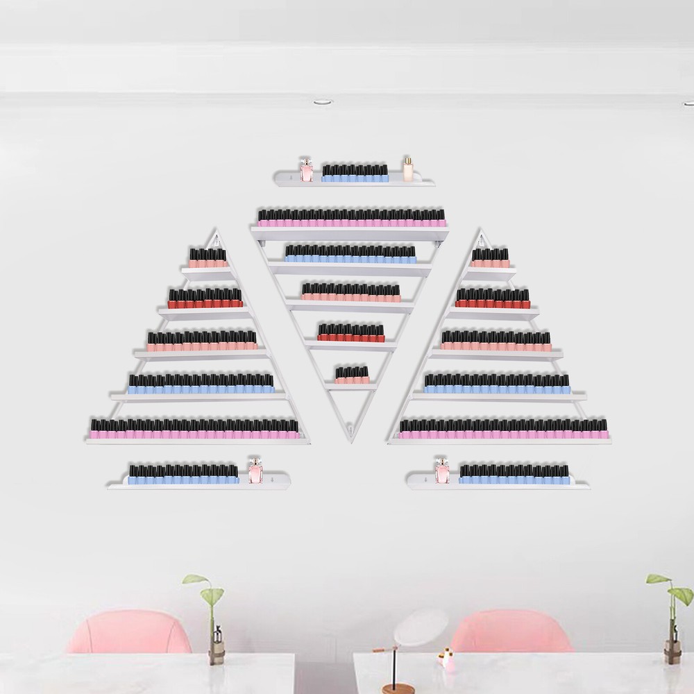 3PCS Triangle Wall-mounted Nail Polish Display Racks 5-Tier White Display Shelf