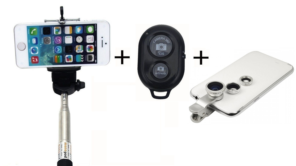 SELFIE STICK + BLUETOOTH REMOTE CAMERA SHUTTER BUNDLE