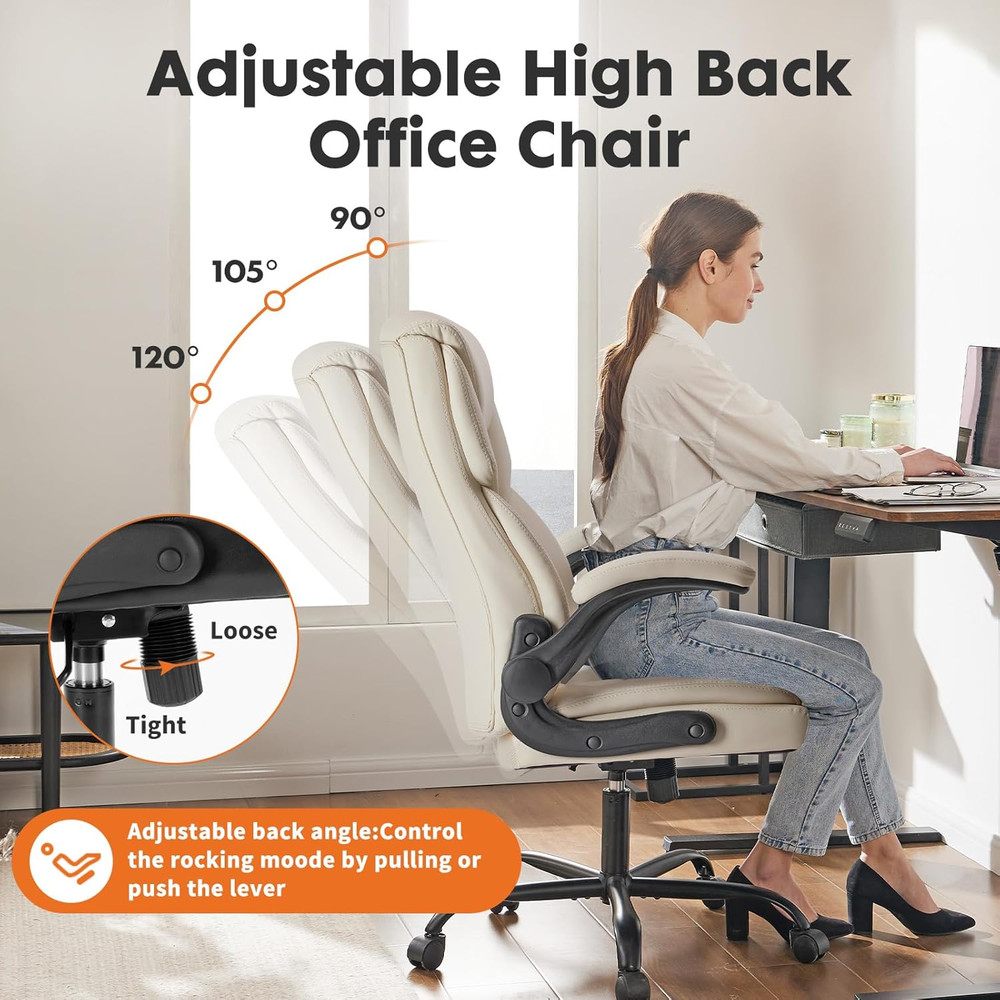 Ergonomic PU Leather Office Chair with Lumbar Support & Adjustable Armrests