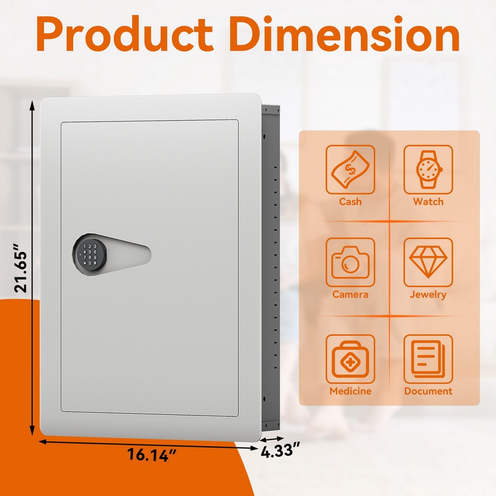 Digital Keypad Wall Hidden Safe Flat Box Fireproof Wall Mount/Embedded Firearms