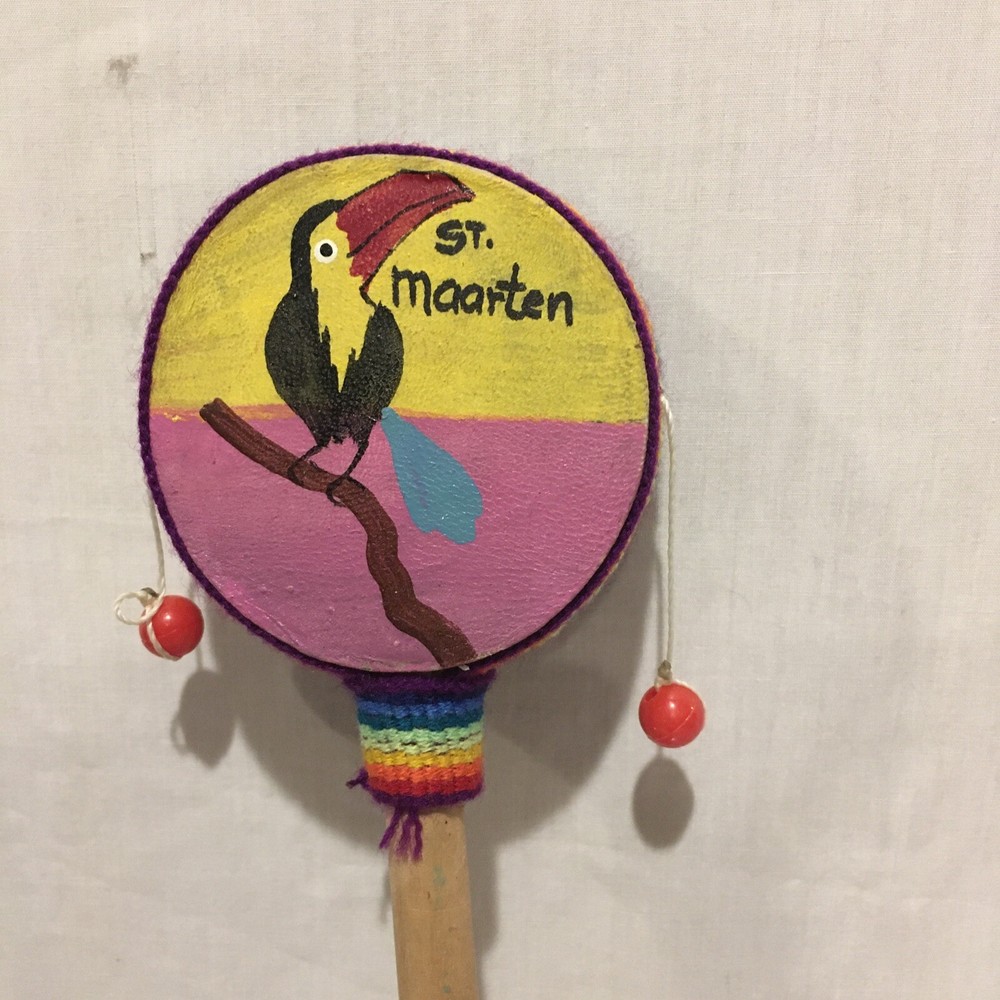 St. Maarten Spin Hand Drum Maracas Bird design Hand made