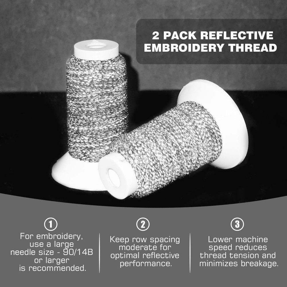 2 PCS Reflective Embroidery Machine Thread 200M 218 Yds High-Vis Black