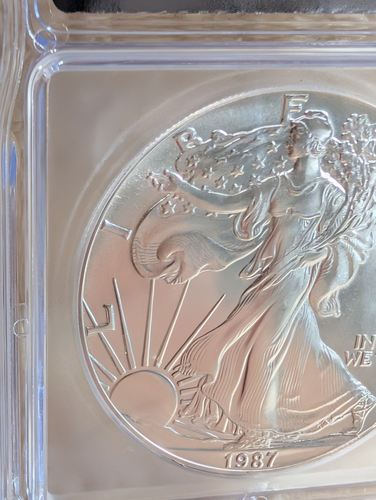 1987 * First Delivery $1 America Silver Eagle * Walking Liberty * ICG MS70