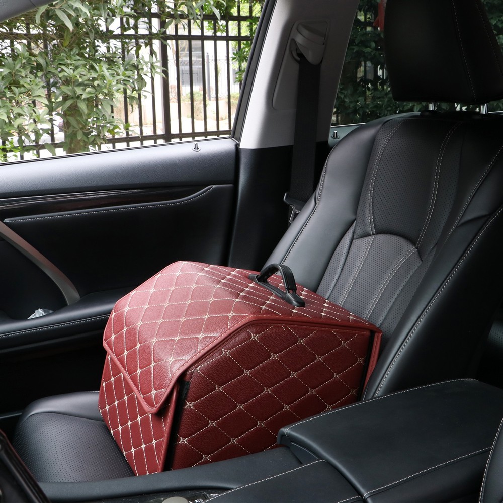 Red Diamond Pattern Car Trunk Organizer Box Storage Collapsible Foldable