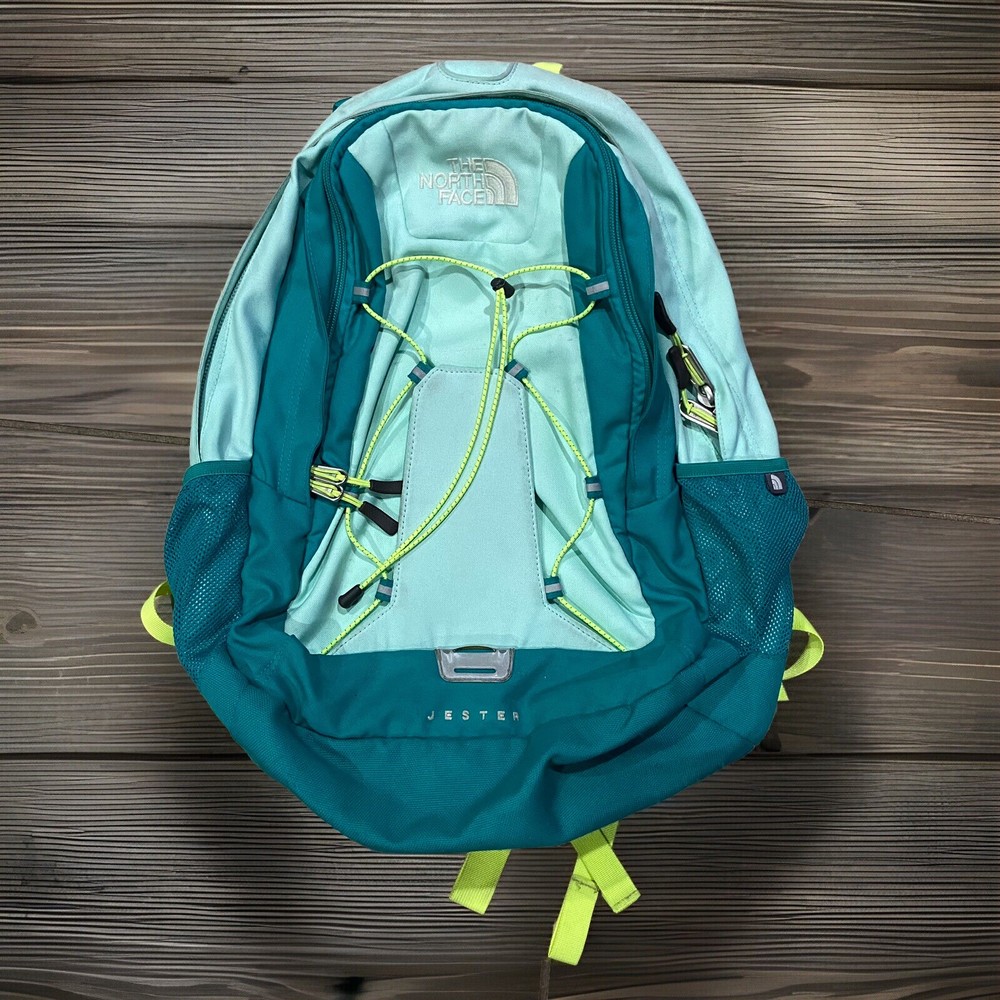 The North Face Jester Backpack Neon Green, Blue Zip Daypack