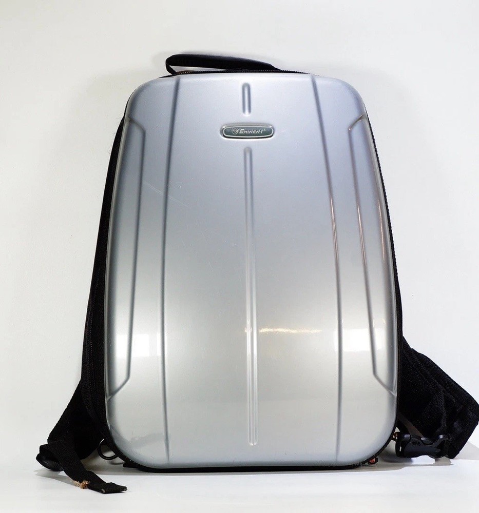 Eminent Silver Hard Shell Backpack Adjustable Straps Zipper Compartments