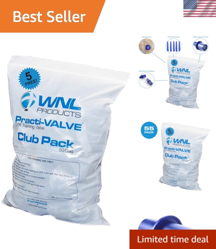 Individually Wrapped Practi-Valve CPR Training Valves - Fits All Ages (55 Pack)
